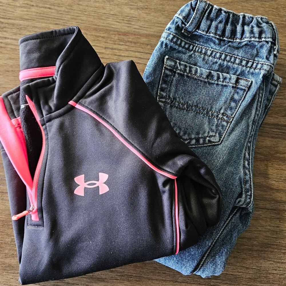 Set of Girls Size 4 Under Armour Quarter Zip and 4T The Children's Place Jeans